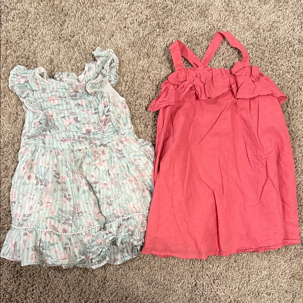 Set of Dresses - Floral and Coral Dresses with Ruffles